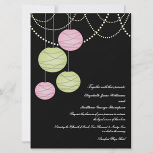 6x8 Mariage rose et vert lanternes Invitation