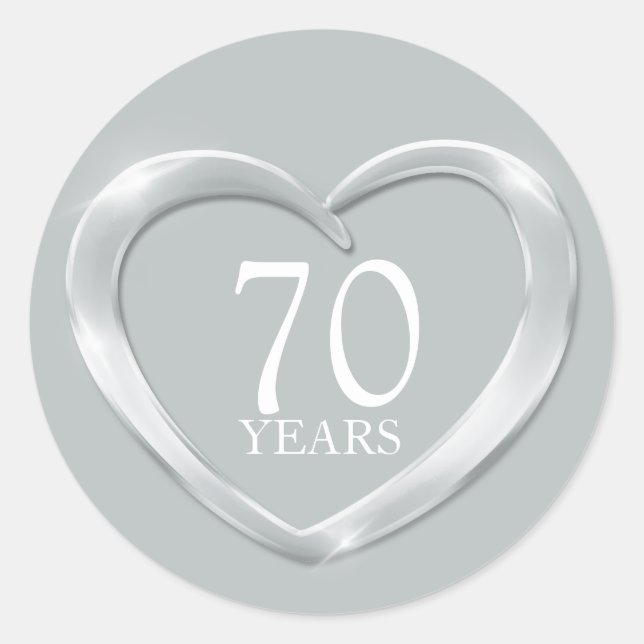 70 ans platine anniversaire autocollant coeur (Devant)