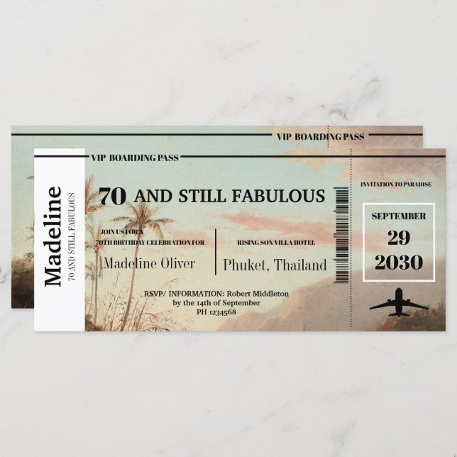 70 et encore fabuleux Passe Tropical Boarding (Devant / Derrière)