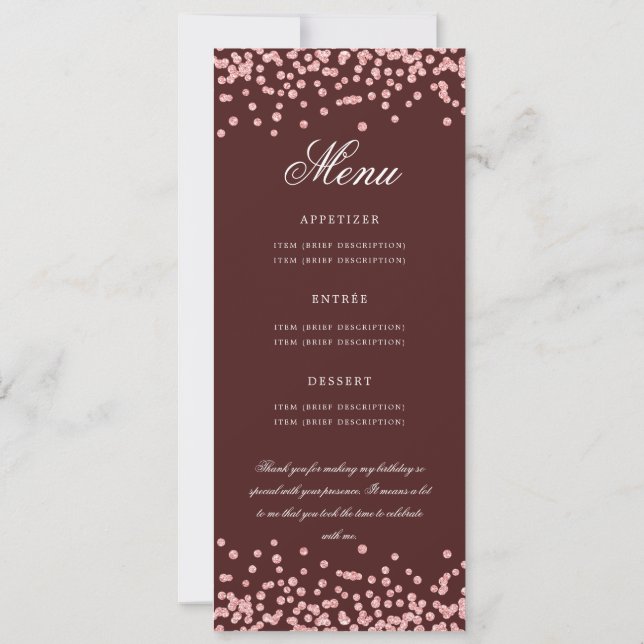 70 Programme d'Anniversaire Menu Merci Rose Gold B (Dos)