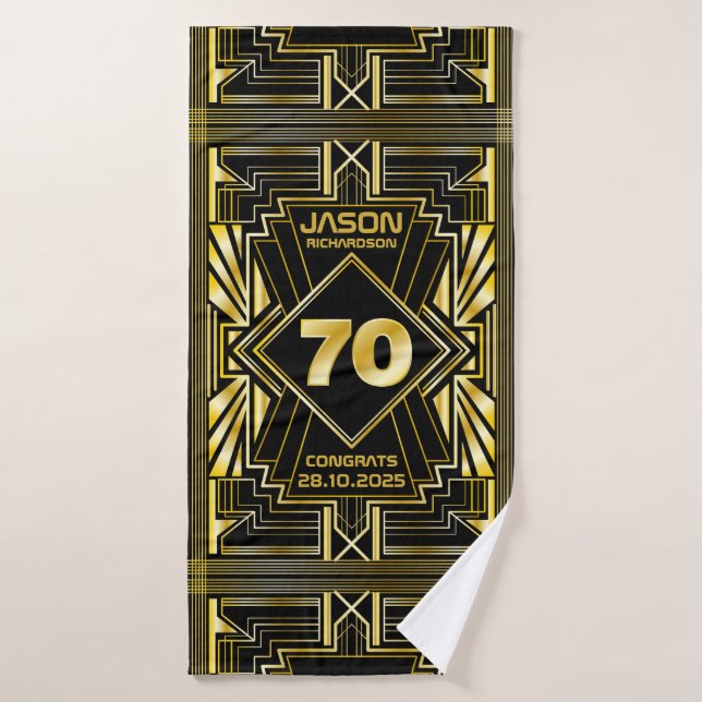 70e anniversaire Art Déco Gold Black Great Gatsby (Serviette de bain)