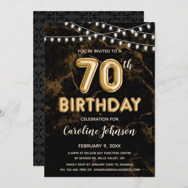 70e anniversaire Ballons d'or Invitations d'annive (Devant / Derrière)
