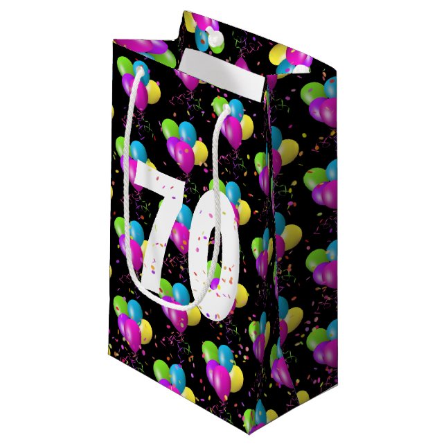 70e Anniversaire Ballons et Confetti Petit Sac Cad (Devant Angle)