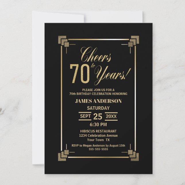70e anniversaire Black and Gold Party Invitation (Devant)