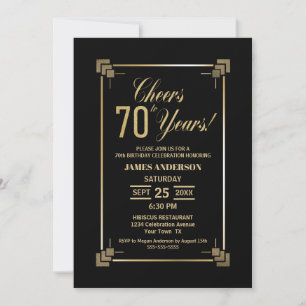 70e anniversaire Black and Gold Party Invitation