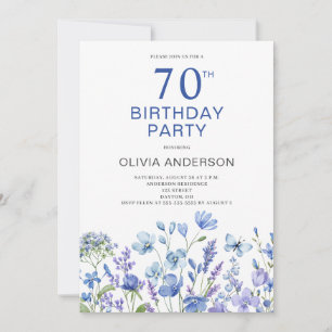 70e anniversaire Blue Floral Invitation