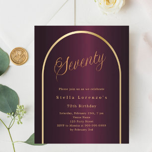70e anniversaire burgundy or arch script invitatio
