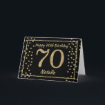 70e anniversaire Carte Confetti Parties scintillan<br><div class="desc">70e anniversaire Confetti de Parties scintillant noir et or avec nom personnalisé. Pour plus de personnalisation,  cliquez sur le bouton "Customiser" et utilisez notre outil de conception pour modifier ce modèle.</div>
