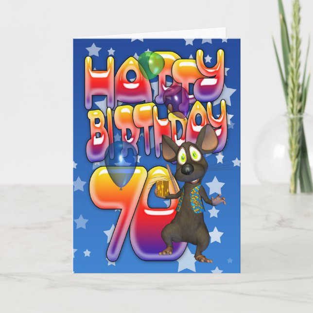 70e Anniversaire Carte mignonne avec petite souris (Devant)