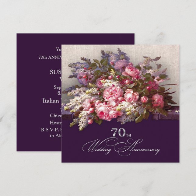 70e anniversaire du Mariage Invitations (Devant / Derrière)