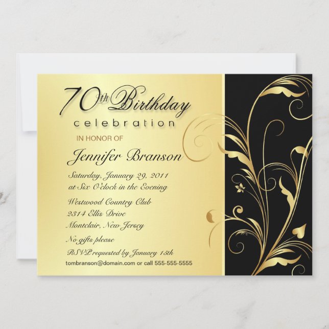 70e anniversaire - Élégant Invitation de la floral (Devant)