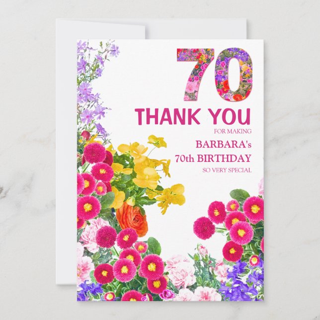 70e anniversaire fête floral plat carte de remerci (Devant)