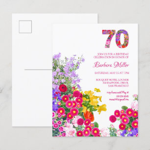 70e anniversaire fleurie invitation carte postale
