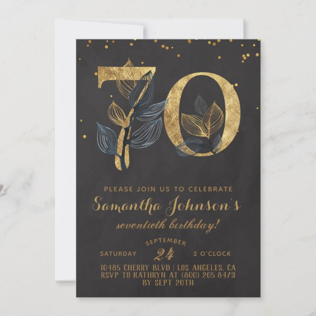 70e anniversaire Gold Floral Invitation (Devant)