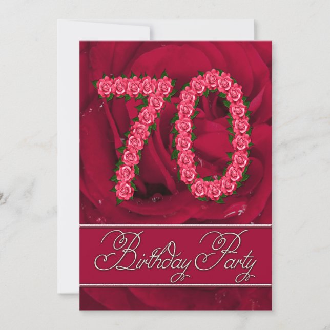 70e anniversaire invitation avec roses (Devant)