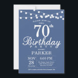 70e anniversaire Invitation Bleu<br><div class="desc">Invitation du 70e anniversaire avec lumières à cordes. Arrière - plan bleu. Hommes ou Femmes Anniversaire. 13ème 15ème 16ème 18ème 20ème 21ème 30ème 40ème 50ème 60ème 70ème 80ème 90ème 100ème, Tout âge. Pour plus de personnalisation, cliquez sur le bouton "Customiser" et utilisez notre outil de conception pour modifier ce modèle....</div>