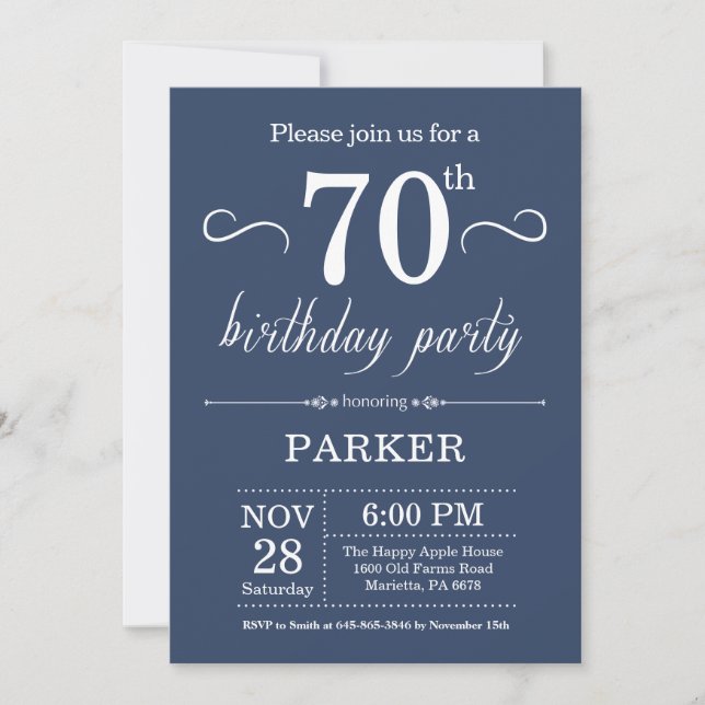 70e anniversaire Invitation Bleu (Devant)