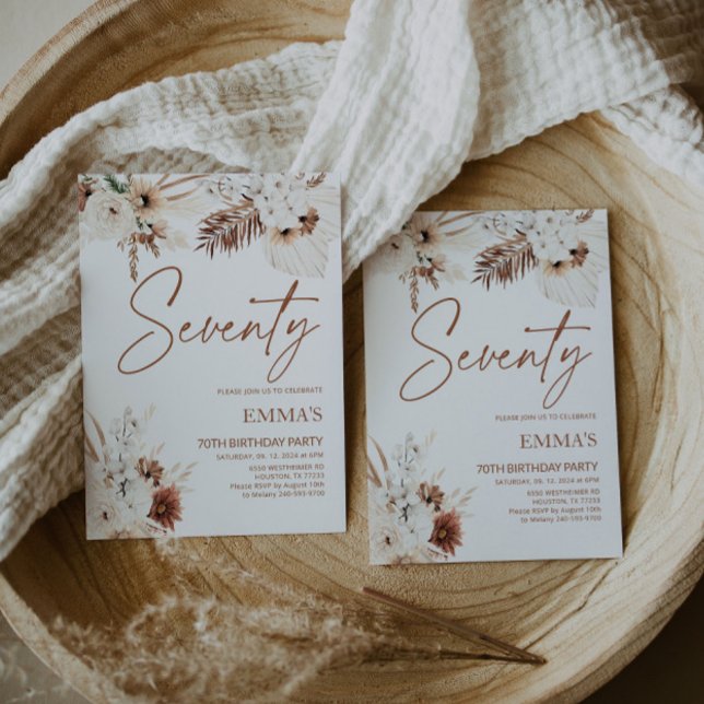 70e anniversaire Invitation Boho Pampas (Créateur téléchargé)
