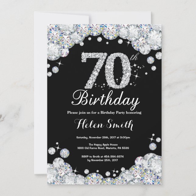 70e anniversaire Invitation Chalkboard Silver Diam (Devant)