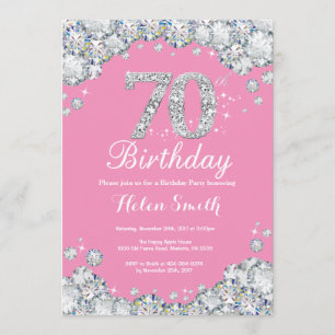 70e anniversaire Invitation Diamant rose et argent