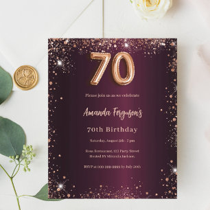 70e anniversaire invitation en or bordeaux