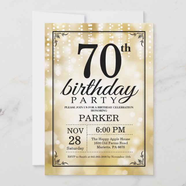 70e anniversaire Invitation Gold Parties scintilla (Devant)