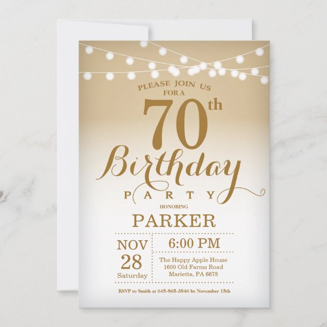 70e anniversaire Invitation Gold String Lights (Devant)