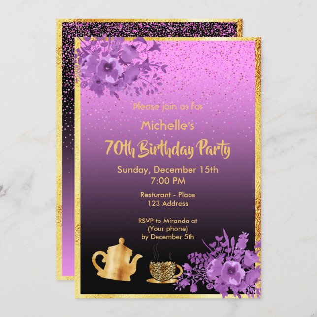 70e anniversaire invitation or noir violet (Devant / Derrière)