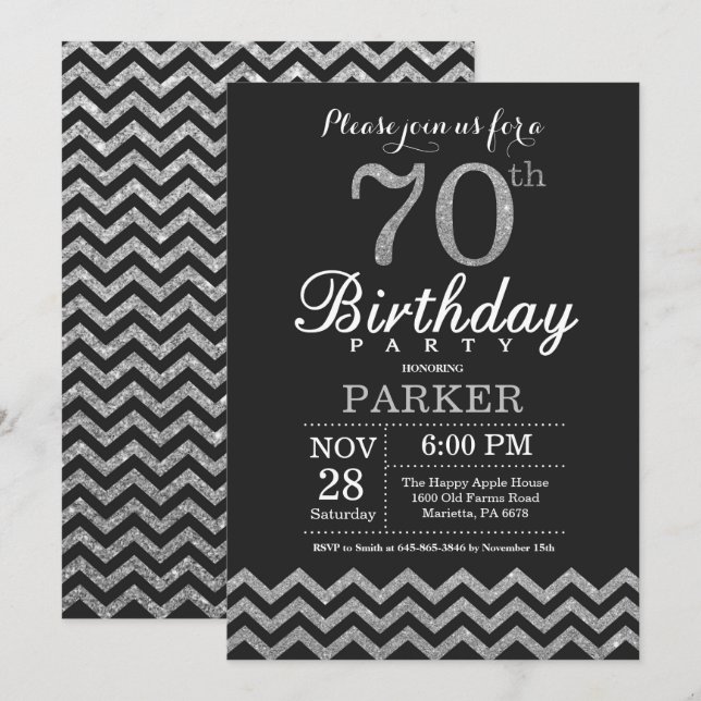 70e anniversaire Invitation Parties scintillant no (Devant / Derrière)