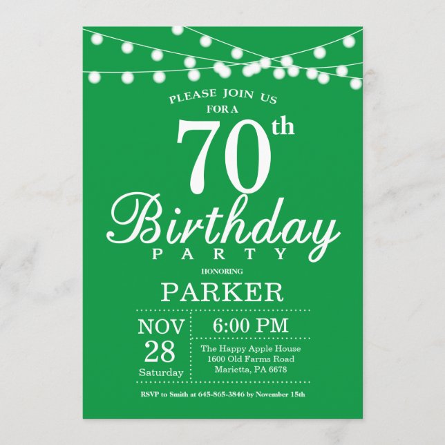 70e anniversaire Invitation verte (Devant)