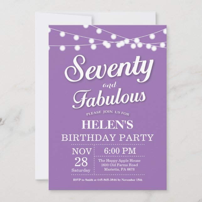 70e anniversaire Invitation violet fabuleux (Devant)