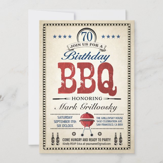 70e anniversaire Invitations au barbecue (Devant)