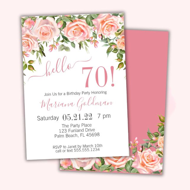 70e anniversaire Invitations Pink Floral Modern Pa (Créateur téléchargé)