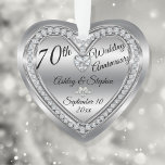 70e anniversaire Mariage Diamond Platinum Keepsaké<br><div class="desc">Elégant faux (imprimé) diamants et platine 70e anniversaire Mariage garde photo ornement design par Holiday Hearts Designs (droits réservés). Des champs modèles sont fournis pour vous permettre de personnaliser avec vos noms, anniversaire et date. Les styles de police, les tailles et le positionnement peuvent être customisés via le bouton "Personnaliser"....</div>