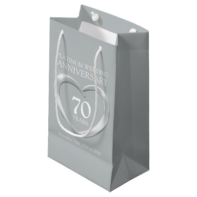 70e anniversaire mariage platine sac cadeau photo (Devant Angle)