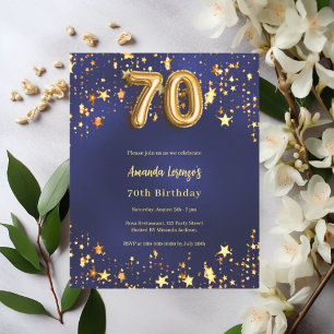 70e anniversaire marine bleu or étoiles invitation