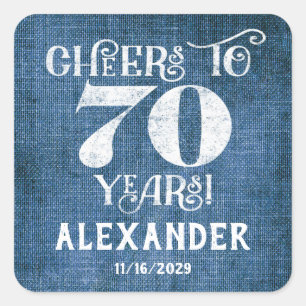 70e anniversaire Merci en lin bleu Favor Stickers
