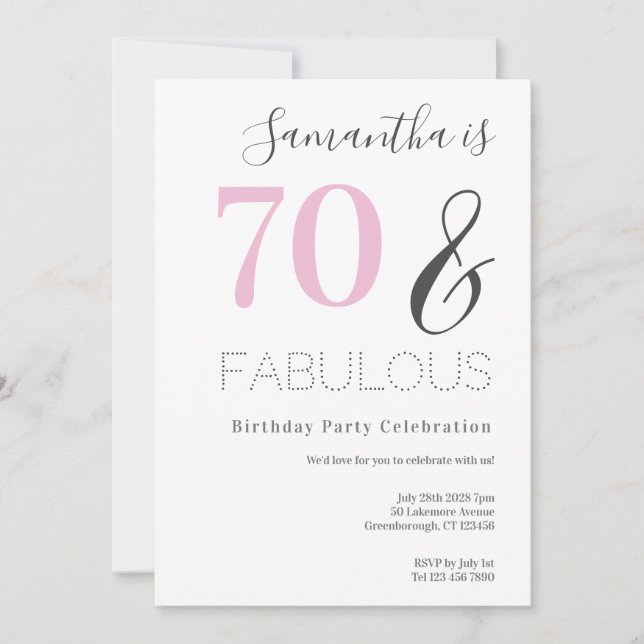 70e anniversaire Modern Pink Party Invitation (Devant)