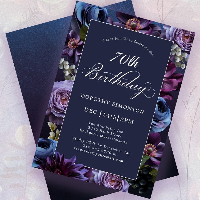 70e anniversaire Moody Purple Flower Invitation (Créateur téléchargé)
