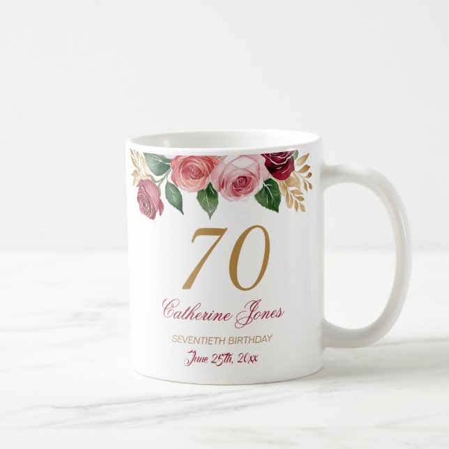 70e Anniversaire Mug pour grand-mère - Floral Nom  (Droite)