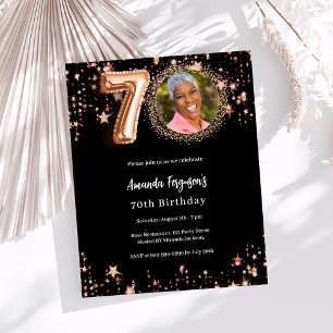 70e anniversaire noir rose d'or invitation photo
