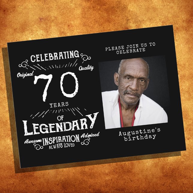 70e anniversaire photo noir Vintage Invitations d' (Créateur téléchargé)