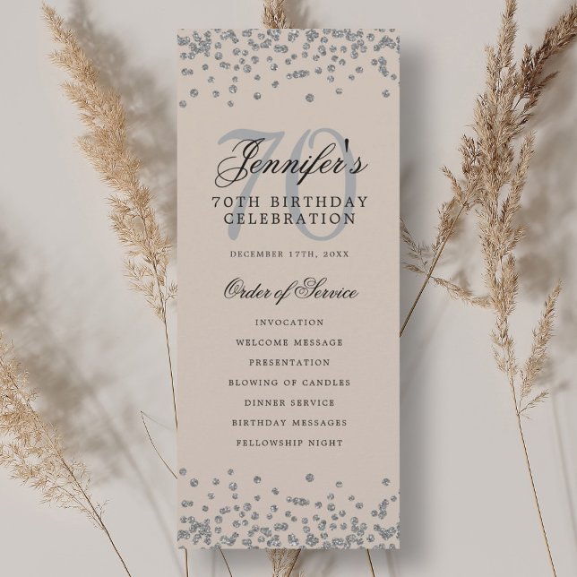70e Anniversaire Programme Argent Confetti Champag (70th Birthday Program Silver Confetti Champagne )