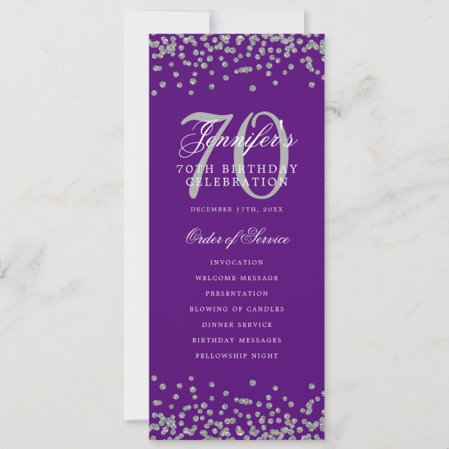 70e Anniversaire Programme Argent Confetti Purple (Devant)
