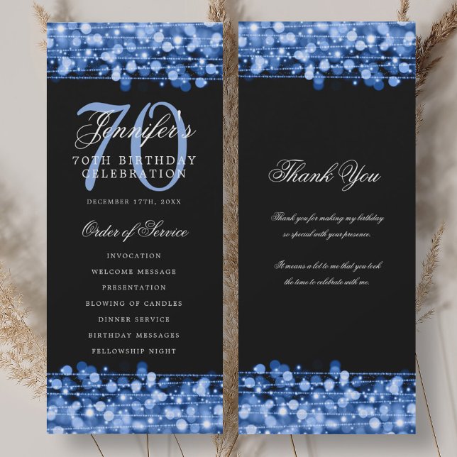 70e Anniversaire Programme Bleu de la Marine avec  (70th Birthday Program Navy Blue w/ Thank You)