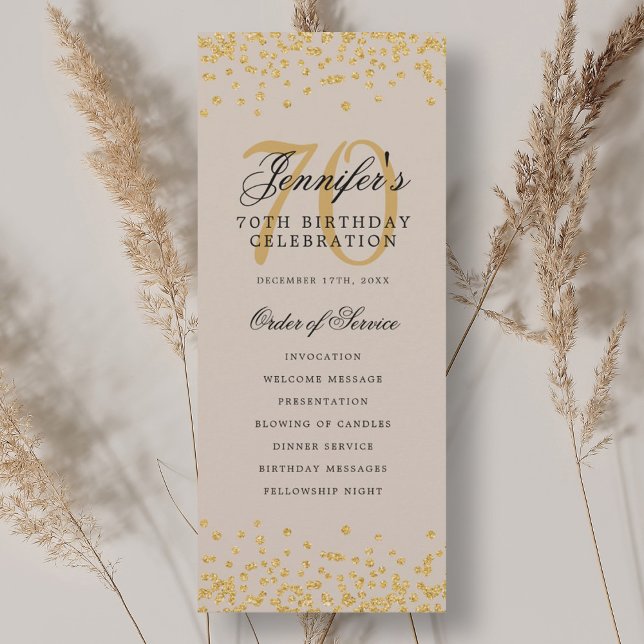 70e anniversaire Programme Gold Champagne Confetti (70th Birthday Program Gold Champagne Confetti)