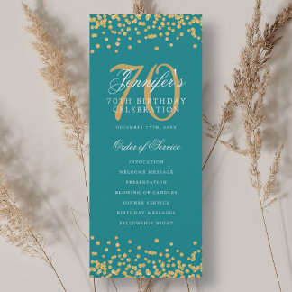 70e Anniversaire Programme Gold Turquoise Confetti
