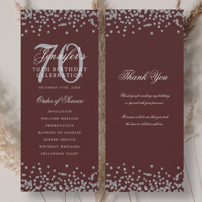 70e Anniversaire Programme Merci Argent Bourgogne (70th Birthday Program Thank You Silver Burgundy )