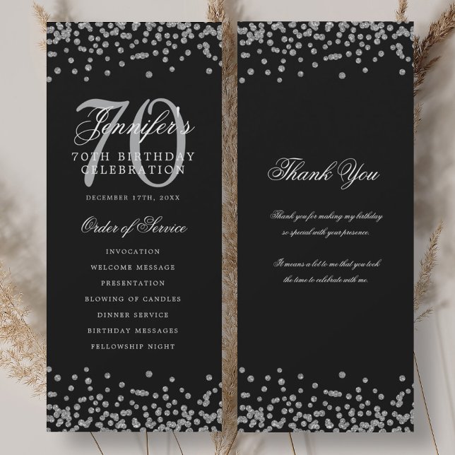 70e Anniversaire Programme Merci argent noir (70th Birthday Program Thank You Silver Black )