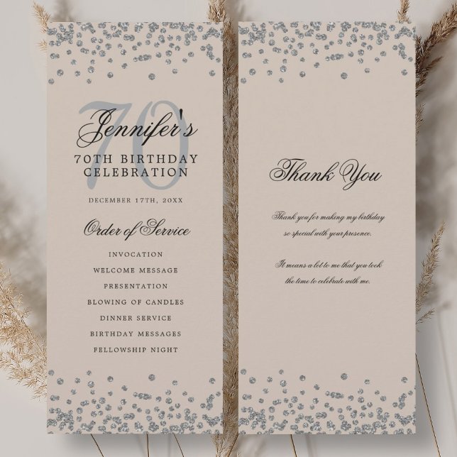 70e anniversaire Programme Merci Champagne d'argen (70th Birthday Program Thank You Silver Champagne )